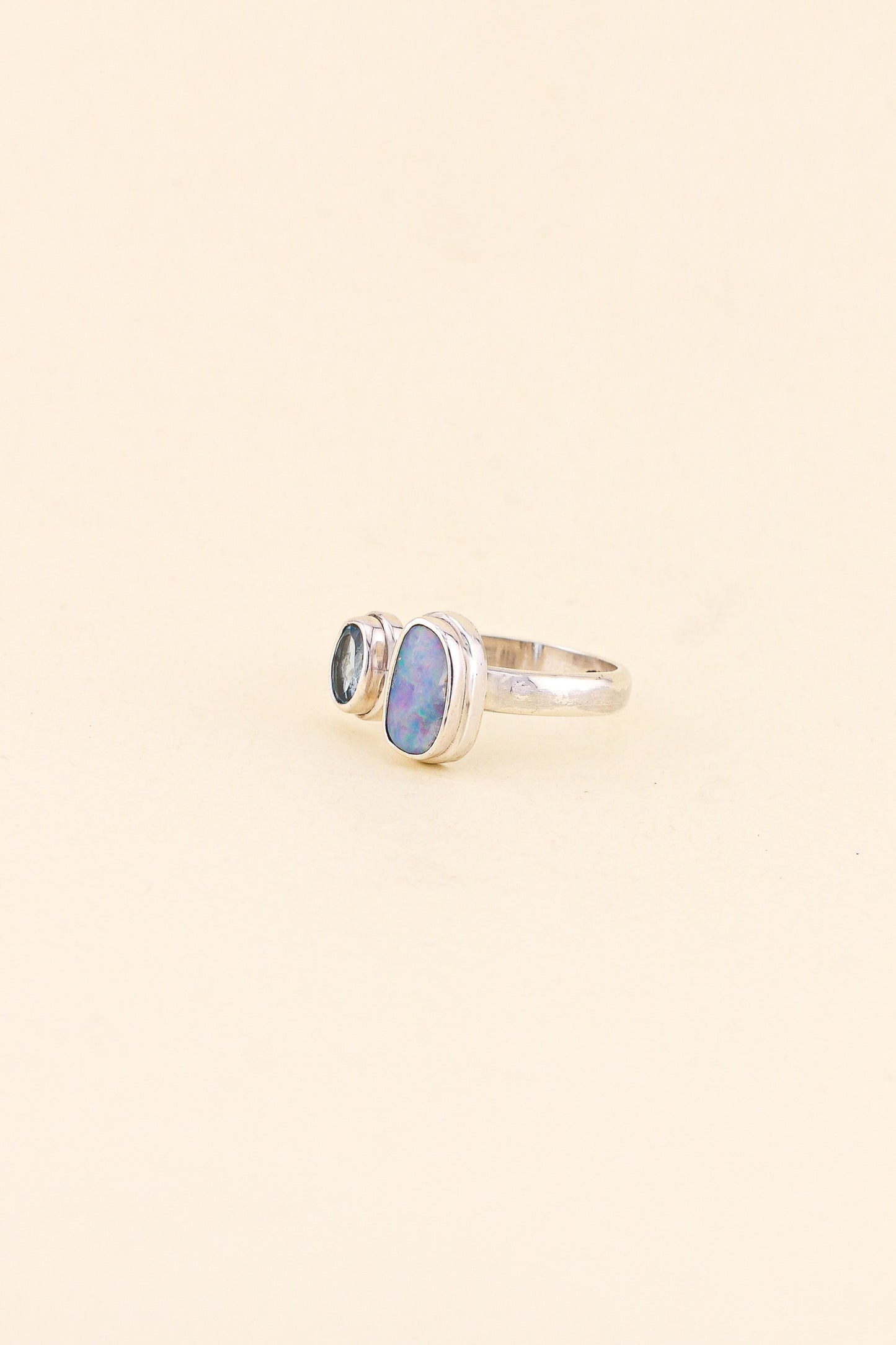 Australian Opal and Blue Topaz Ring 7 | OPLR6