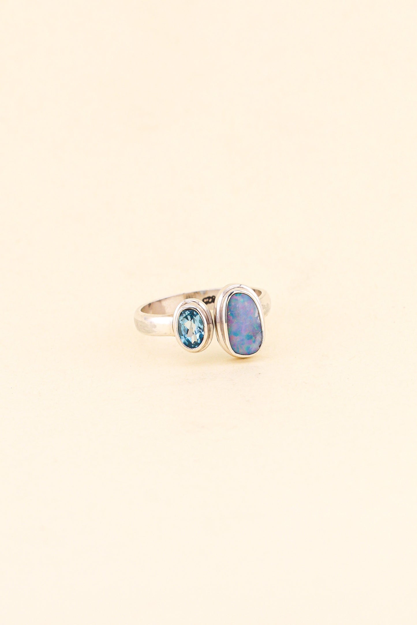 Australian Opal and Blue Topaz Ring 7 | OPLR6