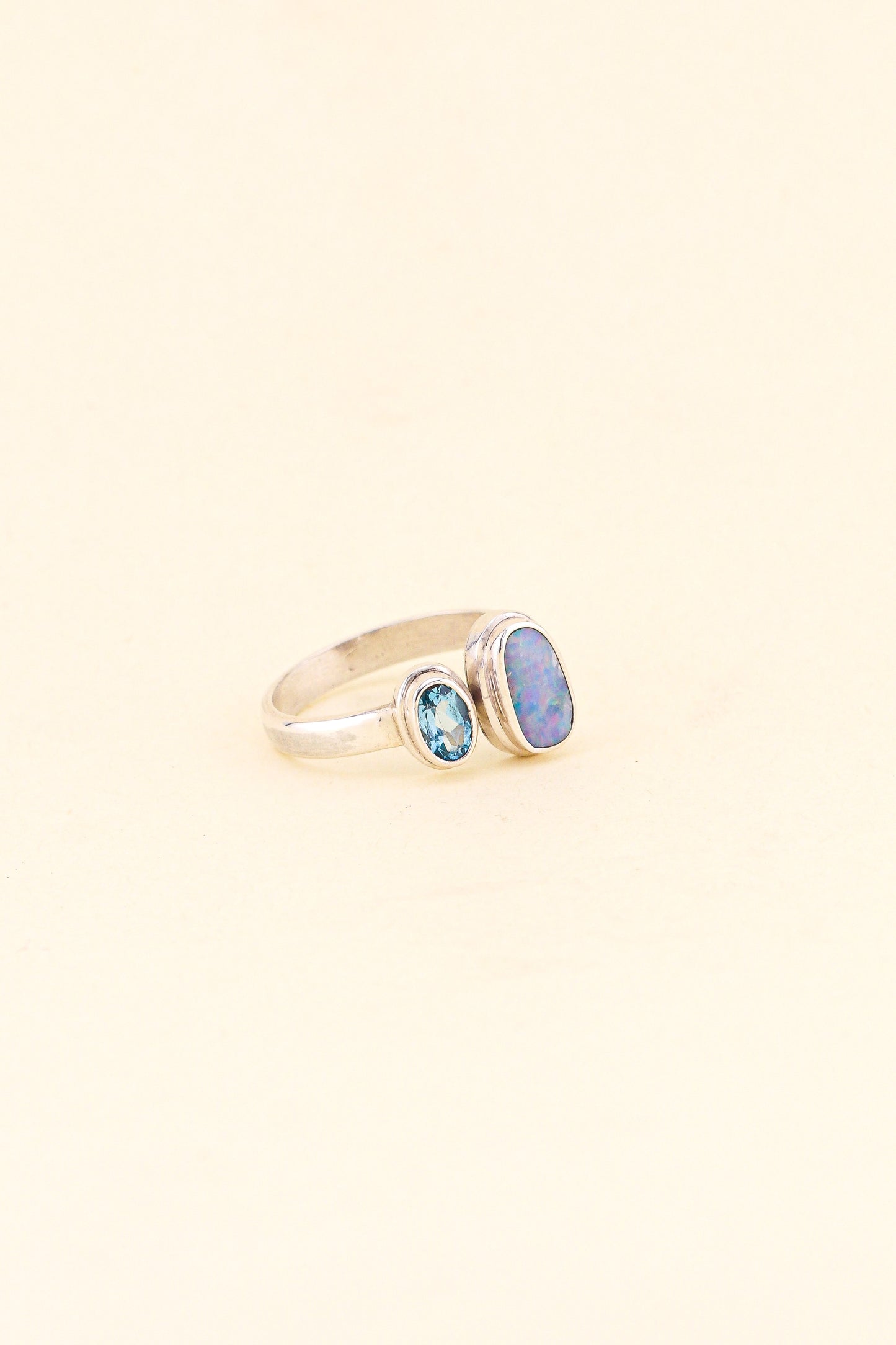 Australian Opal and Blue Topaz Ring 7 | OPLR6