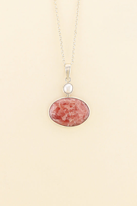 Rhodochrosite and Freshwater Pearl Pendant | RHOP2